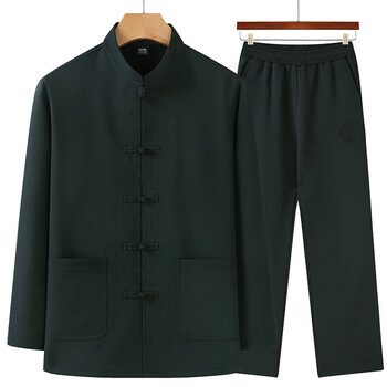 余兆园唐装男套装中老年中国风男装刺绣外套秋冬新款中式复古加薄绒