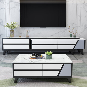 宾米尼轻奢大理石茶几电视柜岩板客厅组合现代简约影视柜大理石面板13