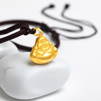 老凤凰 节日礼物 弥勒佛吊坠男士项链女款金佛3d硬金挂坠子挂绳 如来