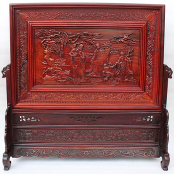 细细木语木制浮雕插屏台屏酸枝木屏风中堂桌面摆件木雕中式工艺品古典