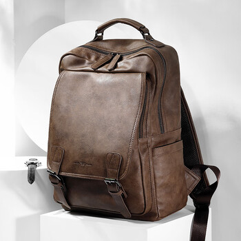 酷奇袋鼠(kuqidaishu)男士真皮双肩包休闲书包减压电脑潮牌手提商务大