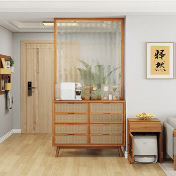 实木藤编抽屉式收纳斗柜进门入户客厅隔断屏风一体玄关柜玄关柜