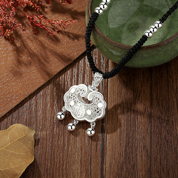 lennik老风祥999银平安锁项链男女银锁宝宝小孩编绳儿童如意长命锁