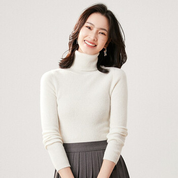 摩纳什丹mogastances山羊绒衫女堆堆领套头针织衫纯色长袖毛衣aq2112