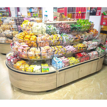 超市货架散货散装零食货架饼干糖果展示架圆形中岛散称食品展示柜定制