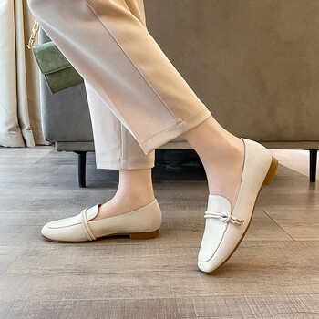 阿么 all melody 极简纯色深口单鞋柔软系带乐福鞋 米色 35