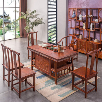桌简约现代茶几仿古茶桌新中心茶台家用桌15宝鼎一围椅四牛角椅加厚