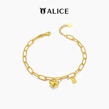 999黄金花丝手链 镜面心形幸运挂件黄金手链女 5g足金爱心幸运手链 5