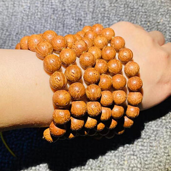 野生手工打磨苹果园桶珠山桃核正圆蚂蚁纹精品光珠开运108长手串11mm