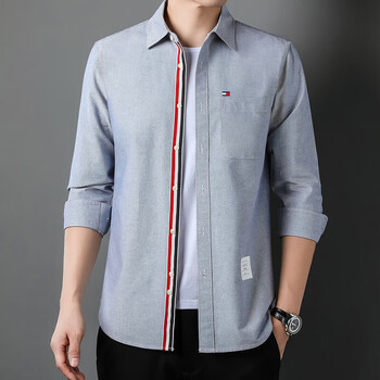 tommyjeans汤米tommy男士长袖纯色衬衫春秋季商务休闲中青年纯棉牛津