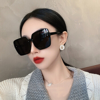网红个性方形黑色偏光墨镜女大脸显瘦防晒太阳镜街拍潮人眼镜黑框黑灰