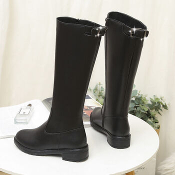 靴骑士靴2021新款冬季高筒靴加绒皮靴中筒马靴长筒靴668黑色平底36