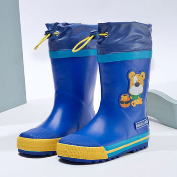 雨鞋儿童雨鞋男童宝宝防滑雨靴变形金刚卡通水鞋水靴 束口蓝色小熊 25