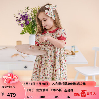 happyology英国女童短袖司马克连衣裙儿童夏季碎花可爱英伦连身裙