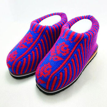 毛线棉鞋防滑 男女情侣居家鞋 红蓝玫瑰花 36/37适合33/34脚