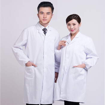 春秋涤卡白大褂长袖食品服男女中长款厨师服工作实验服松紧袖口白大衣