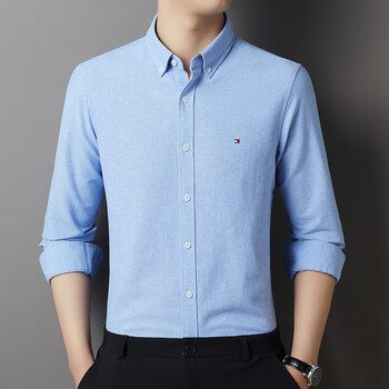 tommy jeans汤米秋季长袖衬衫男士青年商务休闲牛津纺棉免烫衬衣潮