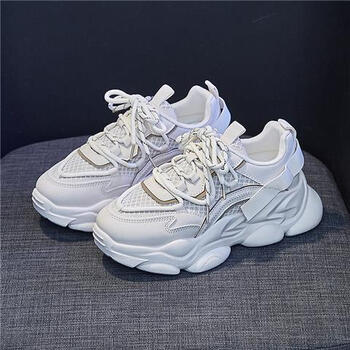 antaber新款女式秋季老爹鞋百搭学生运动鞋女生鞋子街拍增高乒乓米色