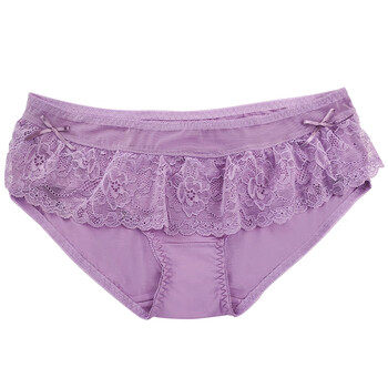 欧林雅竹纤维内裤女蕾丝三角内裤中腰舒适透气包臀小平角内裤女紫色