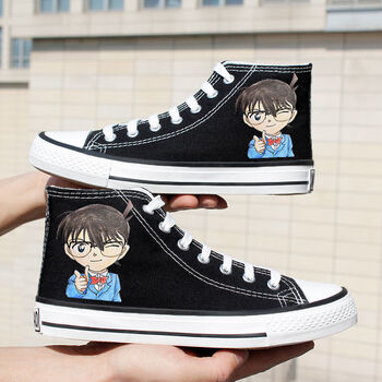 鞋男高帮鞋韩版潮流涂鸦透气休闲学生板鞋平底男鞋 涂鸦高帮黑柯南 41