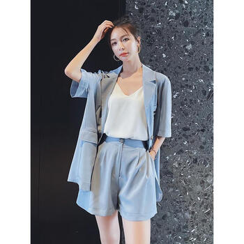 wonst2023新款夏天西装套装女高级感洋气小众薄款休闲短裤两件套潮