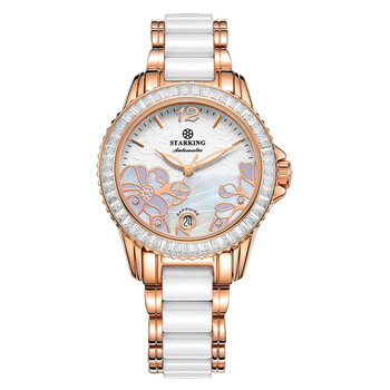 星皇品牌手表女 虎年镂空机械表 商务女士手表女 白贝陶瓷玫带