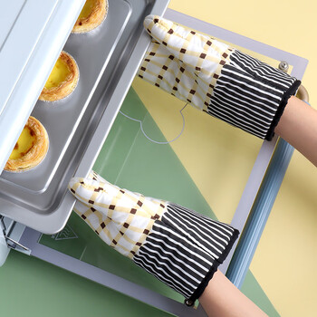 拜杰防烫手套隔热棉手套 微波炉烤箱烘焙工具手套 方格烘培手套2只装