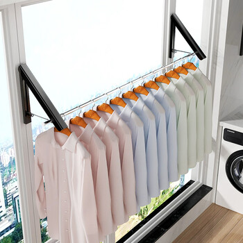 隐形折叠晾衣架晒衣杆免打孔伸缩杆窗户阳台飘窗墙壁挂凉衣服隐形晾