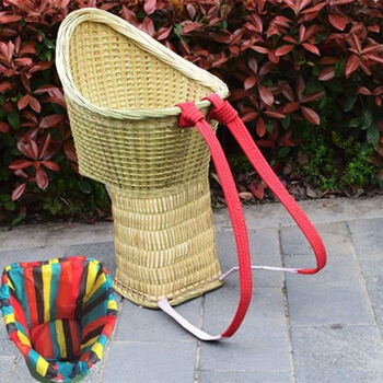 渺帆背篼手工背小孩竹编背篓背兜儿童背椅娃娃背袋婴儿座椅精编款无孔