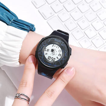 朴里太空人手表初高中男女学生情侣闹钟多功能电子ins风时尚圈太 黑蓝