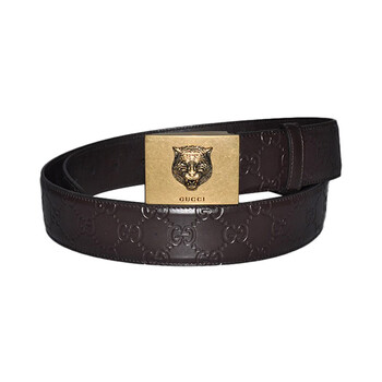 节日礼物gucci古驰男士牛皮金属虎头板扣腰带皮带棕色429021cwc1t21