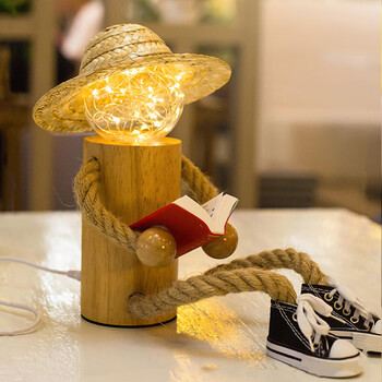 简约妮卡(jianyuenika) 大头人多功能台灯创意木头人小夜灯摆件女生