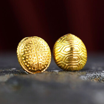 晚仪珠宝黄金小龟壳串珠手工老金錾刻素金999足金金转运珠编绳金龟