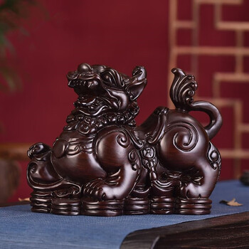 闽木匠  黑檀实木雕貔貅摆件木质雕刻貔貅办公室桌面开业装饰摆设工艺