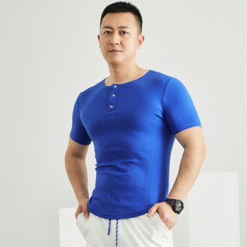 SOSOLEMON运动T恤男紧身衣修身短袖篮球肌肉健身内搭训练服 夏 彩蓝色 M(120-140斤)