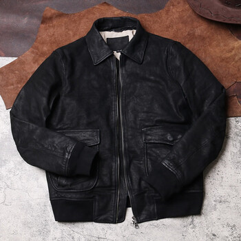 蜜凡苏美国飞行员皮衣皮夹克皮毛一体a2飞行服男士真的皮员短款翻领纯
