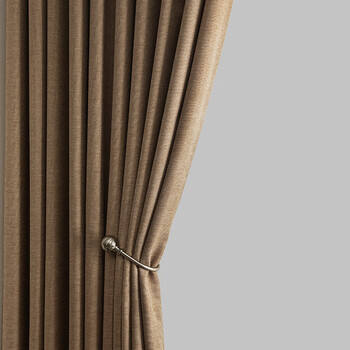 卧室防晒全遮光布窗帘遮光隔热耐用米粒麻浅咖色宽20高22一片打孔式