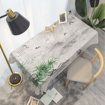 艾尚菲 国画中国风山水防水防烫免洗隔热餐桌布学生宿舍书桌布茶几布