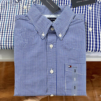 tommy代购衬衫男纯棉长袖牛津纺春季新款衬衣时尚白衬衫气质汤米细蓝