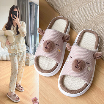 oiu亚麻拖鞋女士夏季厚底防滑踩屎感防臭室内情侣居家棉麻拖鞋男外穿