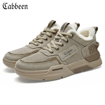 卡宾板鞋男户外运动透气男士休闲鞋复古保暖工装鞋3214205055沙色加绒