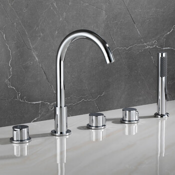 pdq全铜浴缸五孔冷热水龙头花洒缸边式龙头分体五件套坐式旋转水昊天