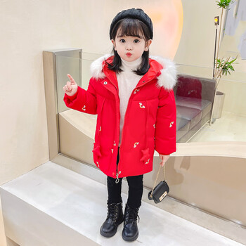 雅鹿冬装红色女童羽绒服2023年新款洋气休闲儿童外套中小童宝宝保暖衣