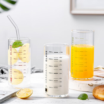 皇家洛克玻璃杯刻度量杯冷饮可乐果汁杯牛奶杯高硼硅玻璃水杯办公室