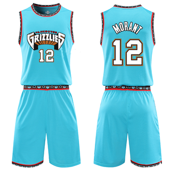 灰熊队莫兰特球衣12号灰熊城市版篮球服套装男定制印字儿童训练服背心