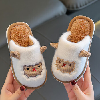 朴西儿童棉拖鞋卡通2023晋江秋冬男女童室内居家毛毛拖鞋小孩棉鞋白色