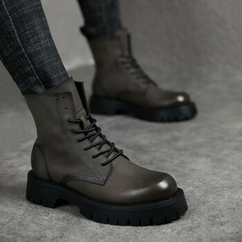 奥尔彼男士马丁靴休闲工装靴增高厚底皮靴男春夏季潮流英伦风高帮男靴
