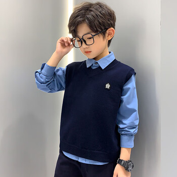 巧米兔儿童秋装男童套装2021新款中大童洋气三件套春秋季男孩服装zh