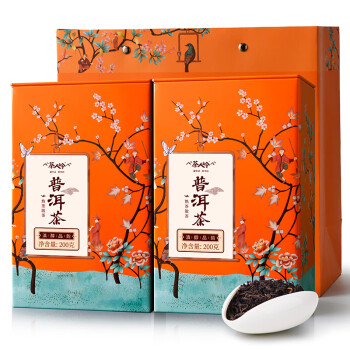 茶人岭普洱茶 云南勐海春茶熟普洱散茶双罐装 中秋礼品茶叶礼盒400g