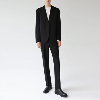 啄木鸟男装春秋冬季韩版无领西服套装新款外套休闲西装九分小西裤两件